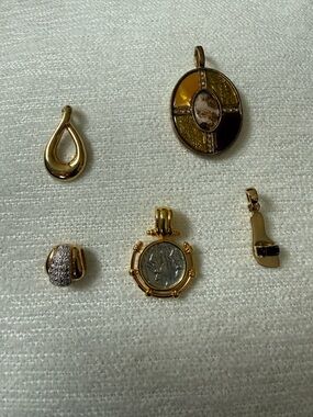 Gold-Tone Pendant Charm Lot with Coin Medallion